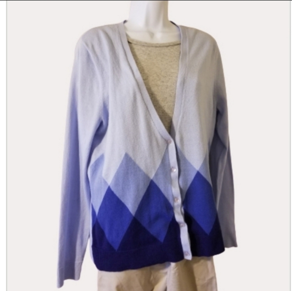 New York and Co Blue Argyle Cardigan, sz XL